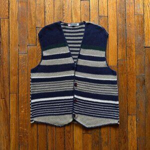 Vintage 90s Boston Clipper Knit Sweater Vest Men Large‎ Navy Blue Tan White